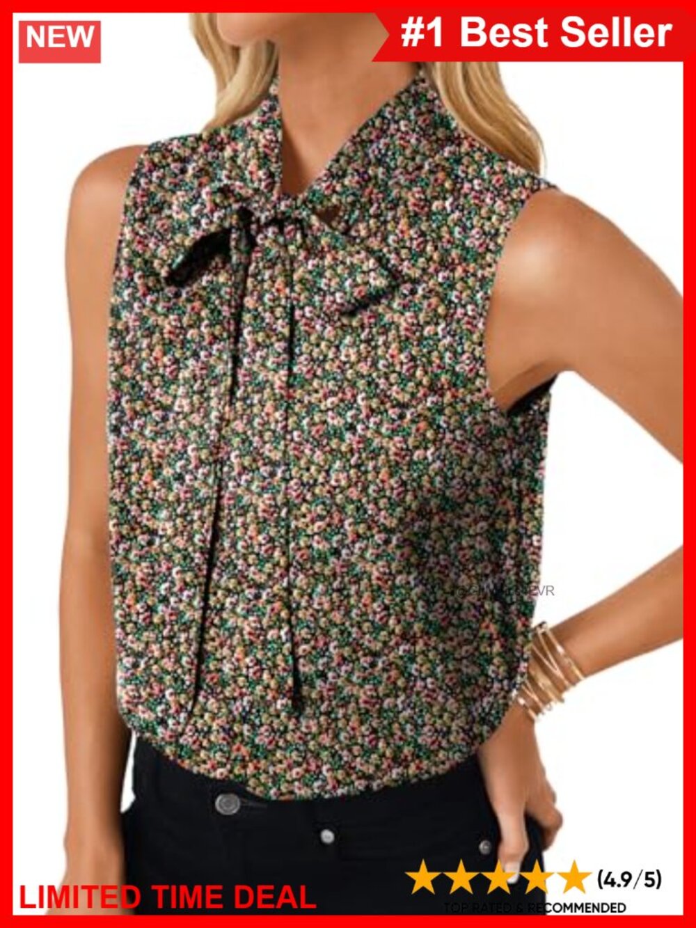 Sleeveless Tie Neck Blouse High Neck Business Casual Tank Top